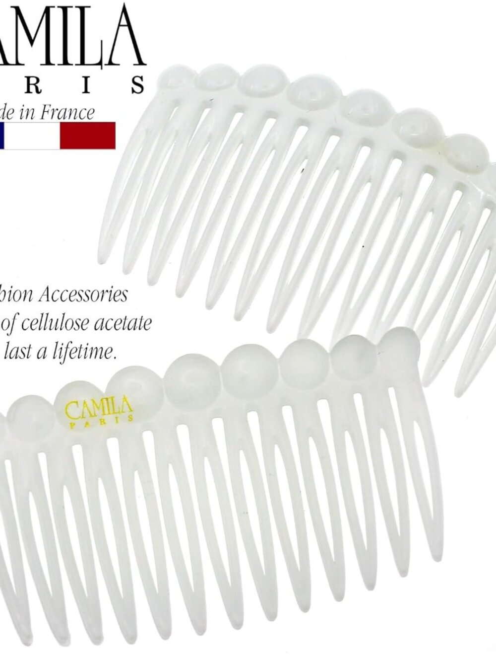 Paris /2 French Hair Side Comb Small Rounded, White French Twist Hair Combs Deco - Picture 7 of 8